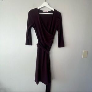 Blush Long Sleeve Dark Purple V-Neck Wrap Style Dress Small